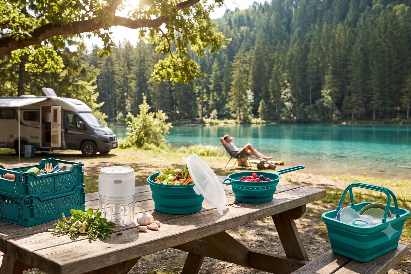 Ustensiles de cuisine pratiques chez Tchibo : gain de place, légers et pliables - parfaits pour le camping !